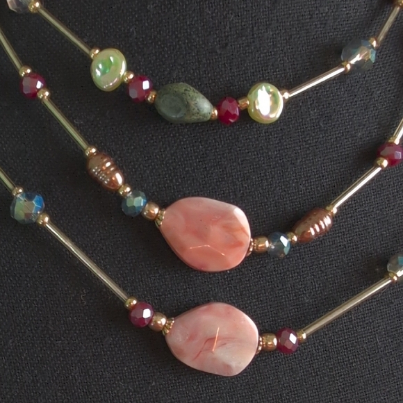 Pink and Gold Multi-Strand Necklace with Vintage Charm - Picture 5 of 12